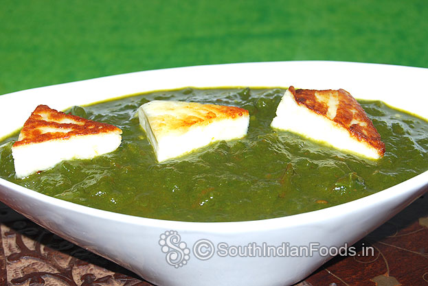 Garnish with shallow fried paneer serve hot with chapati