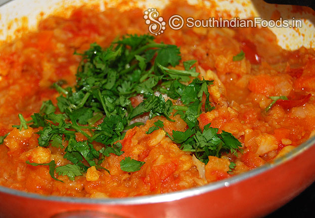 Add coriander leaves then cut off heat