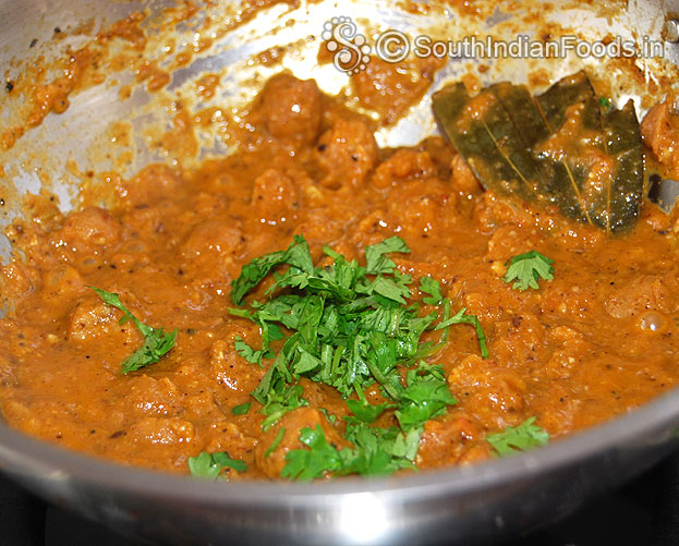 Add coriander leaves, cut off heat