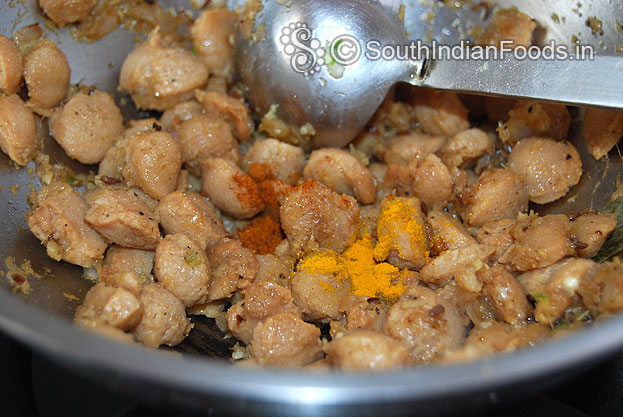 Add turmeric & red chilli powder saute