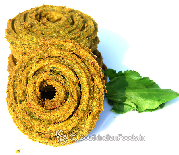 Spinach roasted gram chakli | Palak pottukadalai murukku-How to make