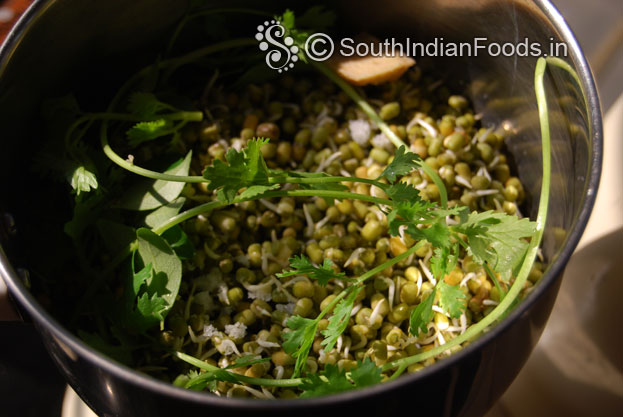 Add cumin green chilli ginger into green moong mixture
