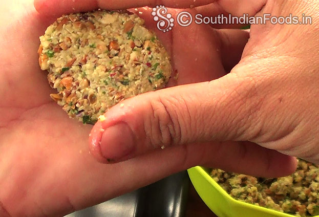 Make equal size balls, flatten & shape vada