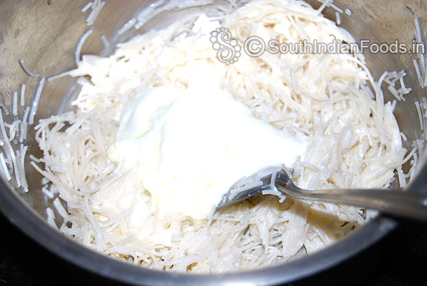Boil semiya, cool it, Then add curd & salt, mix well