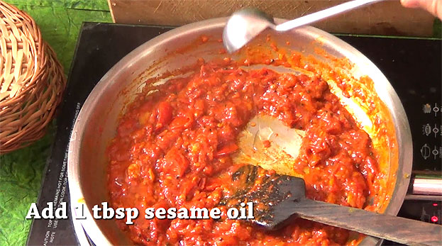 Finally add 1 ladle sesame oil
