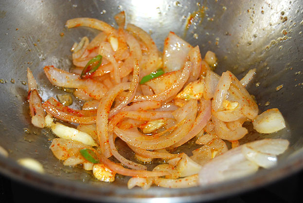 Add red chilli powder saute