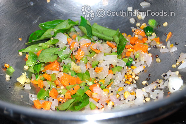 Add ginger, green chilli & curry leaves