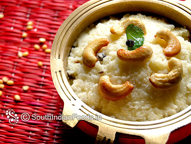Garnish with ghee roasted cashews & serve hot with coconut chutney