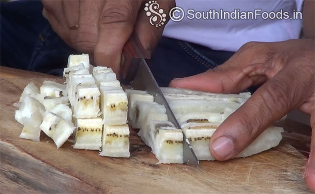 Cut raw banana into cubes