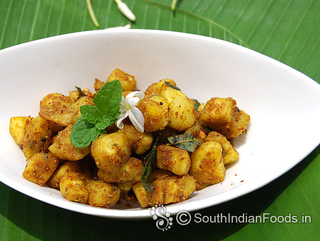 Fenugreek raw banana roast ready, serve hot with rice