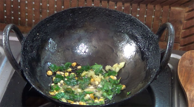Add ginger, green chilli, curry leaves, corainder leaves, asafoetida