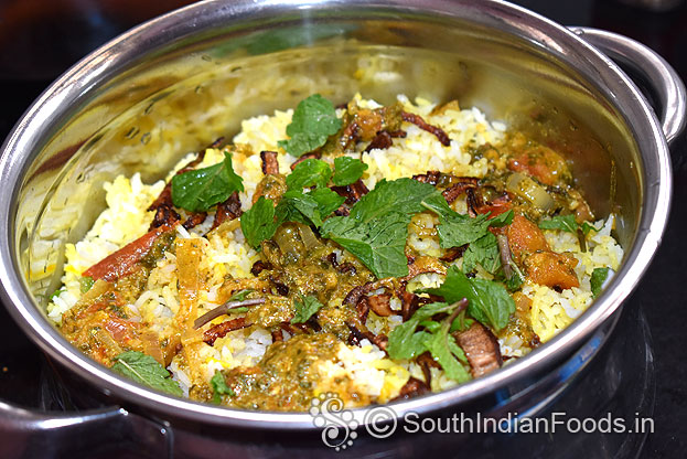 Add fried onion, mint leaves