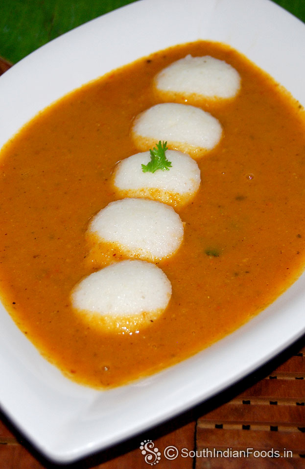 Instant tomato sambar tiny idli