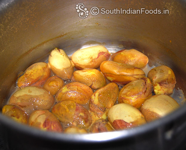 Wash & boil jackfruit seeds with turmeric powder, red chilli powder & ginger paste