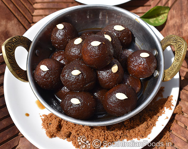 Soft and spongy jaggery gulab jamun ready