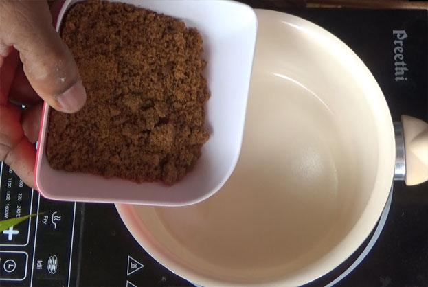 Heat pan add jaggery