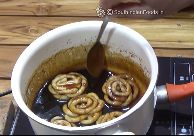 Put it in jaggery syrup, soak it for 5 to 10 min