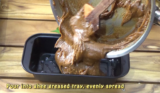 Pour into ghee greased tray