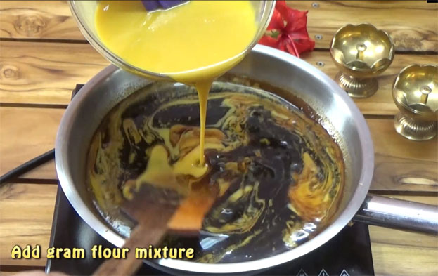 Pour gram flour batter