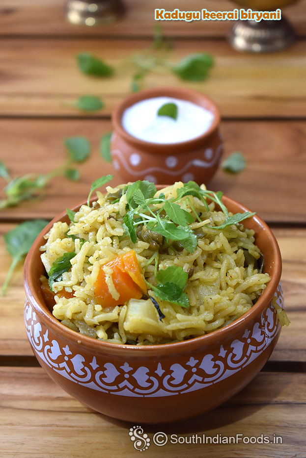 Baby mustard leaves biryani