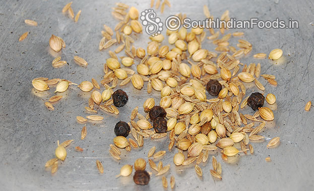 Dry roast cumin, coriander & peppercorns then let it cool