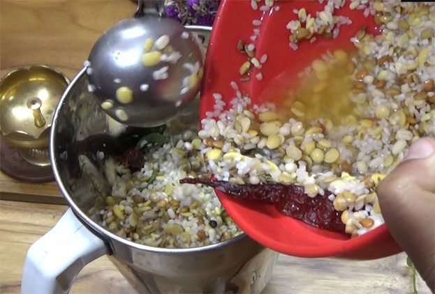 In a mixie jar, add all ingredients & water