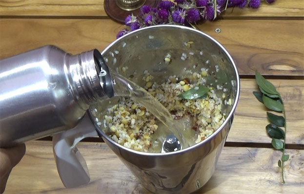 Add water, coarsely grind