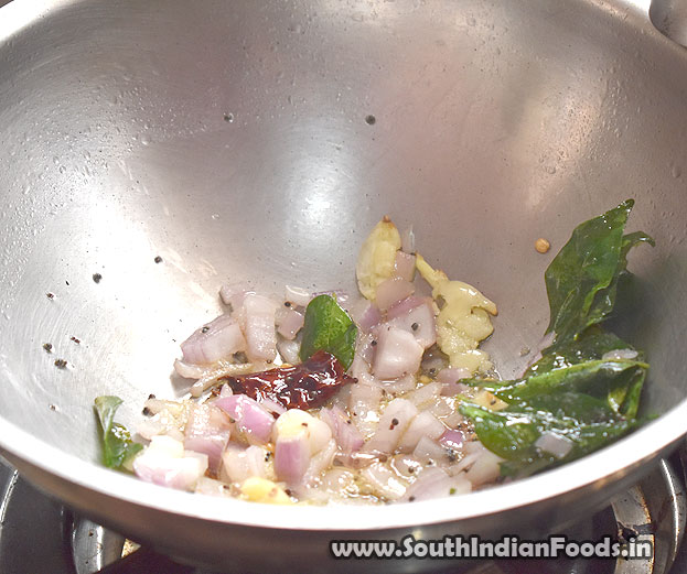 Heat 2 tbsp oil in a pan add Mustard, urad dal, bengal gram, garlic, dry red chilli & curry leaves