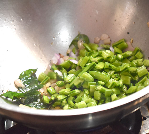 Add cluster beans, saute for 3 min