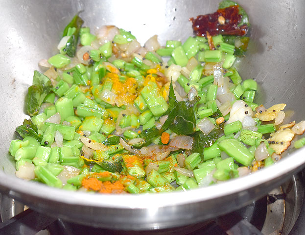 Add turmeric powder, red chilli powder