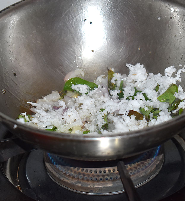 Add grated coconut, saute for a min