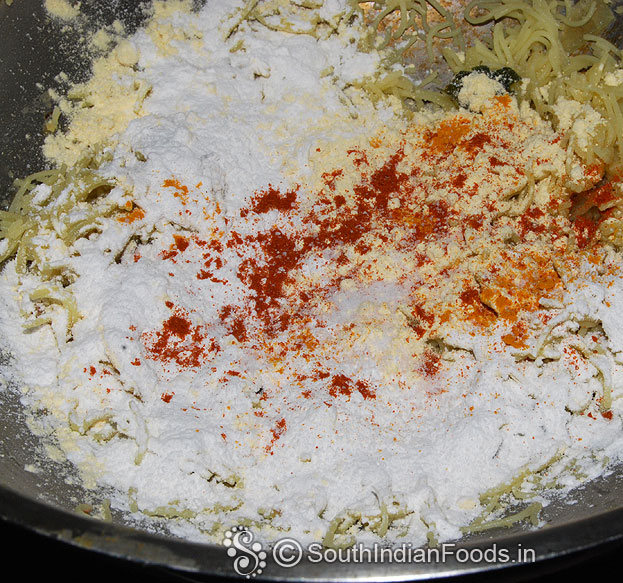 Add red chilli powder, turmeric powder, & salt mix well, sprinkle water mix well