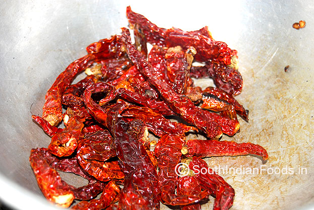 Dry roast dry red chilli