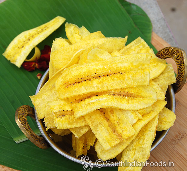 Crispy homemade banana chips ready