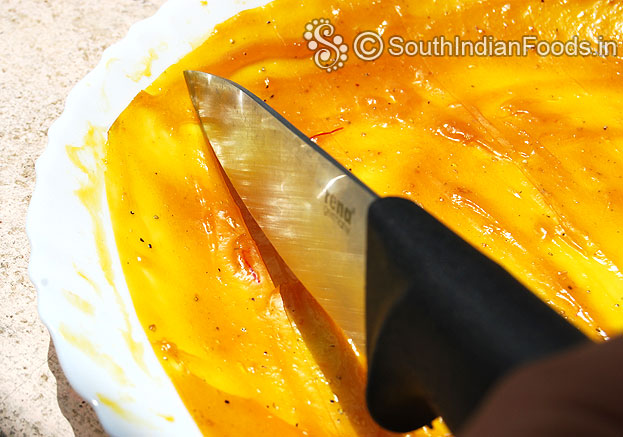 After 2 days, Cut and demold mango papad