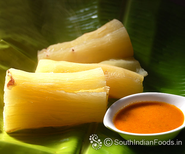 Maravalli kilangu with red chilli tamarind chutney