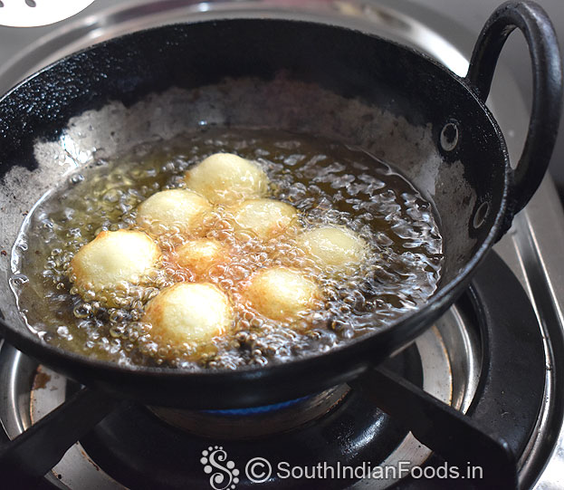 Heat oil, add balls
