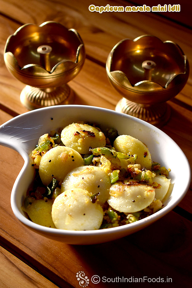 Capsicum mini idli upma