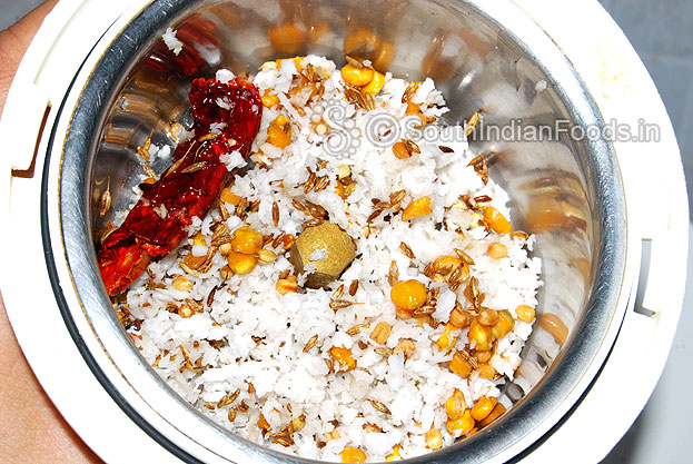 Ingredients in mixer jar-ready to grind