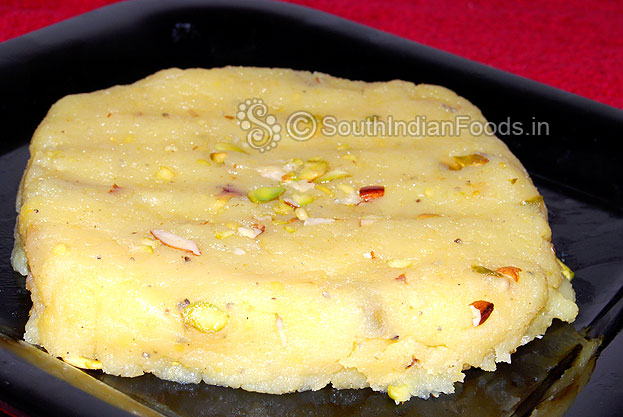 Transfer to ghee grease tray then cut into desired shapes