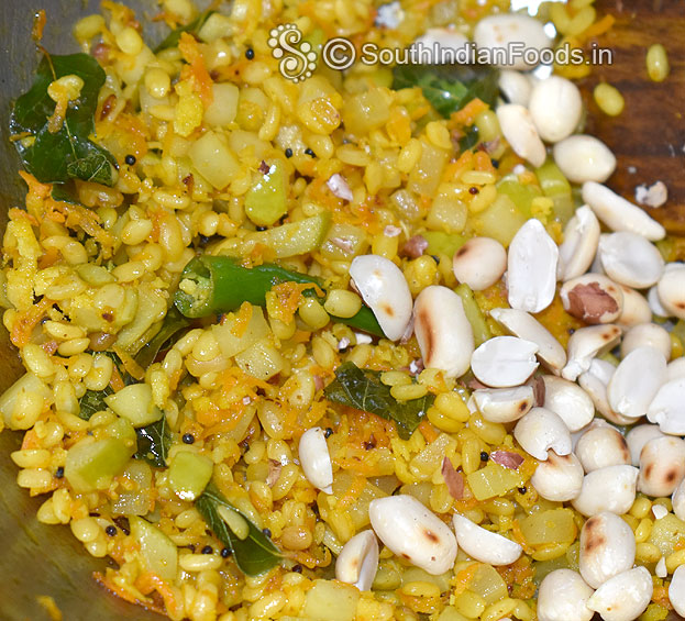 Add roasted peanuts, cut off heat