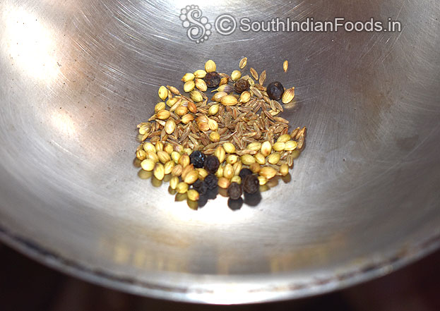 Dry roast coriander, cumin and pepper the grind to coarse powder