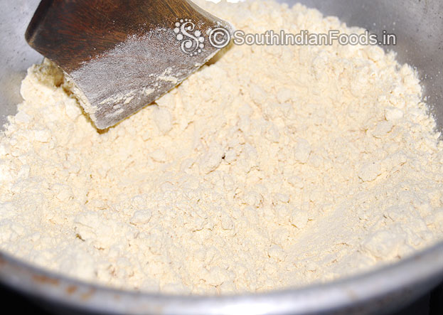 Heat ghee in a pan add gram flour saute till you get nice aroma