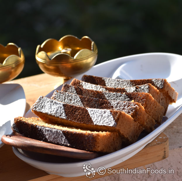 Spongy eggless vanilla cake slices ready