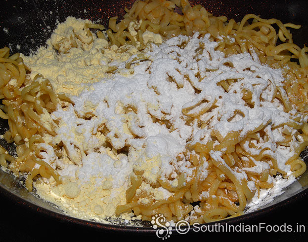Add gram flour, rice flour