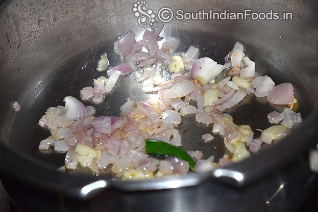 Heat cooker, add oil, garlic, green chilli, onion saute