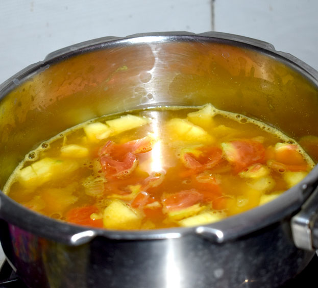 Add sesame oil, and salt, cover lid & cook for 3 to 4 whistles