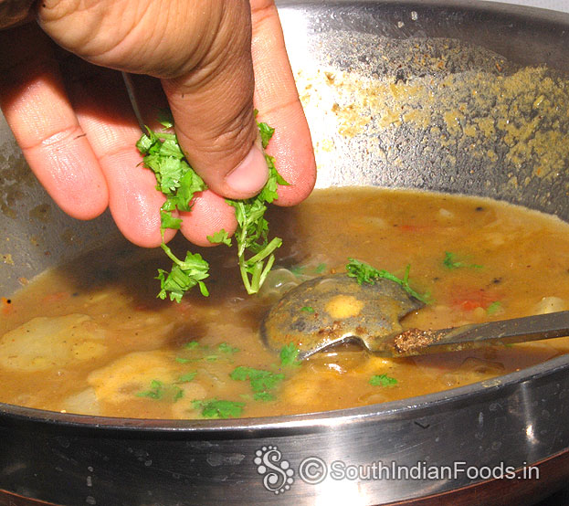 Add coriander leaves, cut off heat
