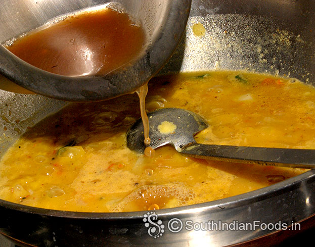 Add tamarind water, let it boil