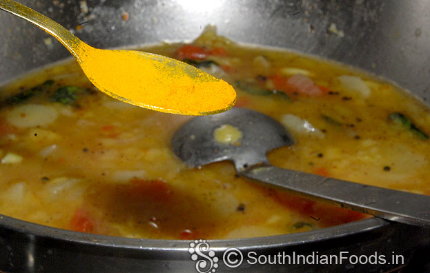 Add toor dal mixture, turmeric powder, let it boil